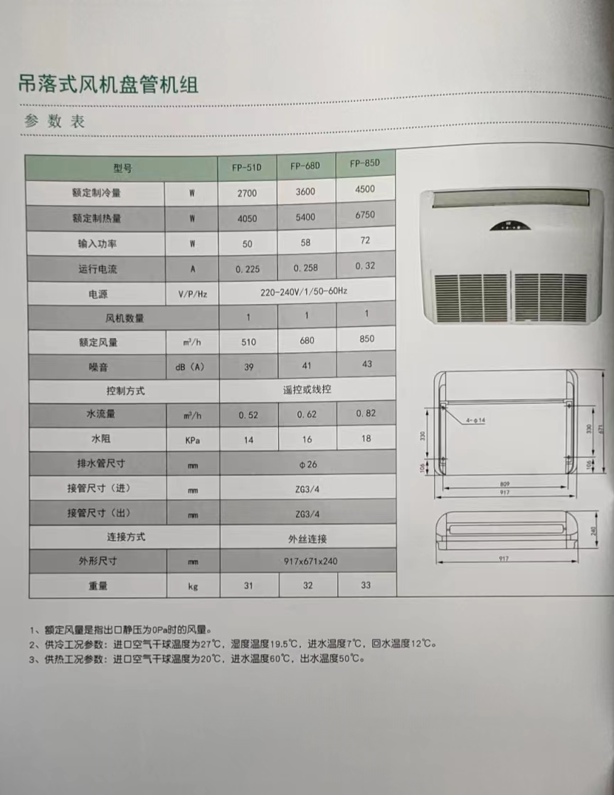 吊落式風機盤管，坐吊式空調器，生產廠家參數/規(guī)格(圖1)